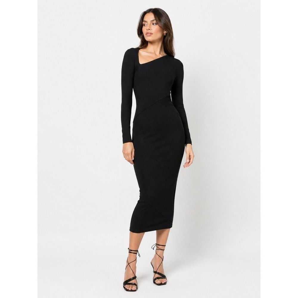 Jonathan Simkhai‎ Standard Ribbed Midi Dress Women's XS Black Asymmetrical Fit